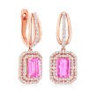 2.20 ct. t.w. Pink Sapphire and .77 ct. t.w. Diamond Hoop Drop Earrings in 14kt Rose Gold