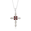 1.60 ct. t.w. Garnet and .16 ct. t.w. White Topaz Cross Pendant Necklace in Sterling Silver
