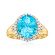 6.00 Carat Swiss Blue Topaz and .25 ct. t.w. Diamond Ring in 14kt Yellow Gold