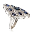 C. 1990 Vintage .85 ct. t.w. Sapphire and .25 ct. t.w. Diamond Cluster Ring in 10kt White Gold