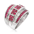 1.40 ct. t.w. Ruby and .60 ct. t.w. Diamond Multi-Row Ring in Sterling Silver