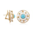 C. 1980 Vintage 22mm Mother-Of-Pearl and 8mm Turquoise Circle Earrings in 18kt Yellow Gold