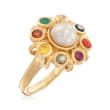 7mm Cultured Button Pearl and .49 ct. t.w. Multi-Stone Ring in 18kt Gold Over Sterling