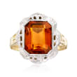 C. 1950 Vintage 2.20 Carat Citrine Ring in 14kt Two-Tone Gold