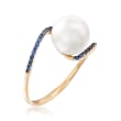 10-10.5mm Cultured Pearl and .10 ct. t.w. Sapphire Ring in 14kt Yellow Gold