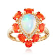 White and Orange Opal and .12 ct. t.w. Diamond Ring in 14kt Yellow Gold
