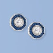 .60 ct. t.w. Simulated Sapphire and 1.00 ct. t.w. CZ Octagon Earrings in Sterling Silver