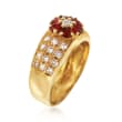 C. 1990 Vintage .90 ct. t.w. Ruby and .75 ct. t.w. Diamond Floral Ring in 18kt Yellow Gold