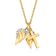 14kt Yellow Gold Cross and Angel Wings Pendant Necklace with Diamond Accents
