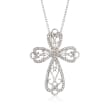 .55 ct. t.w. CZ Open Scrollwork Cross Pendant Necklace in Sterling Silver
