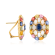 5x3mm Opal, 8.35 ct. t.w. Sapphire and .30 ct. t.w. Diamond Earrings in 18kt Yellow Gold
