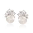 12.5-13mm Cultured Pearl and 6.75 ct. t.w. White Topaz Earrings in Sterling Silver
