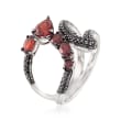 Black Spinel and 1.70 ct. t.w. Garnet Ring in Sterling Silver