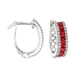 .70 ct. t.w. Ruby and .25 ct. t.w. Diamond Huggie Hoop Earrings in 18kt White Gold