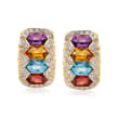 C. 1980 Vintage 7.10 ct. t.w. Multi-Gemstone and .35 ct. t.w. Diamond Earrings in 14kt Yellow Gold