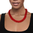 3-5mm Red Coral Bead Collar Necklace in Sterling Silver 18-inch