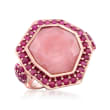 Pink Opal and 2.30 ct. t.w. Ruby Ring in 18kt Rose Gold Over Sterling Silver