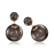 8-16.5mm Black Shell Pearl Front-Back Earrings with 14kt Yellow Gold