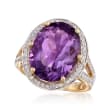 7.70 Carat Oval Amethyst and .28 ct. t.w. Diamond Ring in 14kt Yellow Gold