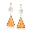 10mm Cultured Pearl and 30.00 ct. t.w. Citrine Drop Earrings in 14kt Yellow Gold