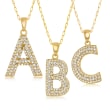 CZ Single-Initial Pendant and Paper Clip Link Necklace in 18kt Gold Over Sterling