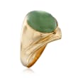 C. 1970 Vintage 11x9mm Jade Ring in 10kt Yellow Gold