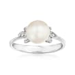 C. 1970 Vintage 7.5mm Cultured Pearl Floral Ring in 14kt White Gold