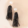 Cultured Pearl and 35.00 ct. t.w. Black Spinel Tassel Drop Earrings in 14kt Yellow Gold