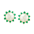 8-8.5mm Cultured Pearl and .50 ct. t.w. Emerald Earrings in 18kt Gold Over Sterling