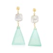 10x10mm Cultured Pearl and Green Chalcedony Drop Earrings in 14kt Yellow Gold