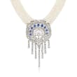 C. 1980 Vintage 3.75 ct. t.w. Diamond, 2.25 ct. t.w. Sapphire and 2.5mm Cultured Pearl Multi-Strand Necklace in 18kt White Gold