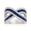 2.70 ct. t.w. Synthetic Blue Spinel and 1.05 ct. t.w. CZ Crisscross Ring in Sterling Silver