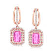 2.20 ct. t.w. Pink Sapphire and .77 ct. t.w. Diamond Hoop Drop Earrings in 14kt Rose Gold