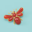 Red Agate Bug Pin with Ruby Accents in 14kt Yellow Gold