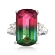 9.00 Carat Watermelon Mystic Quartz and .60 ct. t.w. Rock Crystal Ring in Sterling Silver