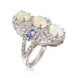 Opal and 1.10 ct. t.w. White Zircon and Tanzanite Shield Ring in Sterling Silver