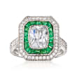 1.75 ct. t.w. CZ and .60 ct. t.w. Simulated Green Spinel Ring in Sterling Silver
