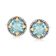 6.75 ct. t.w. Blue Topaz Rope Frame Earrings with Hearts in Two-Tone Sterling Silver