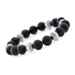 Men's 10-10.5mm Black Onyx and Sterling Silver Bead Stretch Bracelet