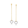 .17 ct. t.w. Diamond Heart Drop Earrings in 18kt Gold Over Sterling