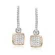 .69 ct. t.w. CZ Square Charm Hoop Earrings in Sterling Silver and 14kt Gold
