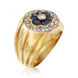 C. 1980 Vintage 1.40 ct. t.w. Sapphire and .35 ct. t.w. Diamond Floral Ring in 14kt Yellow Gold