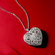 Sterling Silver Scrolled Heart Locket Necklace with Diamond Accents