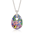 Belle Etoile &quot;Seahorse&quot; Multicolored Enamel and .30 ct. t.w. CZ Pendant in Sterling Silver
