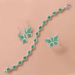 1.70 ct. t.w. Emerald and .50 ct. t.w. White Zircon Butterfly Earrings in Sterling Silver 