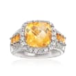 3.25 ct. t.w. Citrine Ring with White Topaz and Diamond Accents in Sterling Silver
