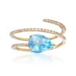 1.60 Carat Blue Topaz and .22 ct. t.w. Diamond Coil Ring in 14kt Yellow Gold