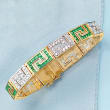 3.40 ct. t.w. Emerald and 1.70 ct. t.w. Diamond Greek Key Bracelet in 18kt Gold Over Sterling