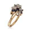 C. 1970 Vintage .50 ct. t.w. Sapphire and .10 ct. t.w. Diamond Cluster Ring in 14kt Yellow Gold