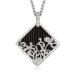 Belle Etoile &quot;Andante&quot; Black Rubber and .36 ct. t.w. CZ Pendant in Sterling Silver
